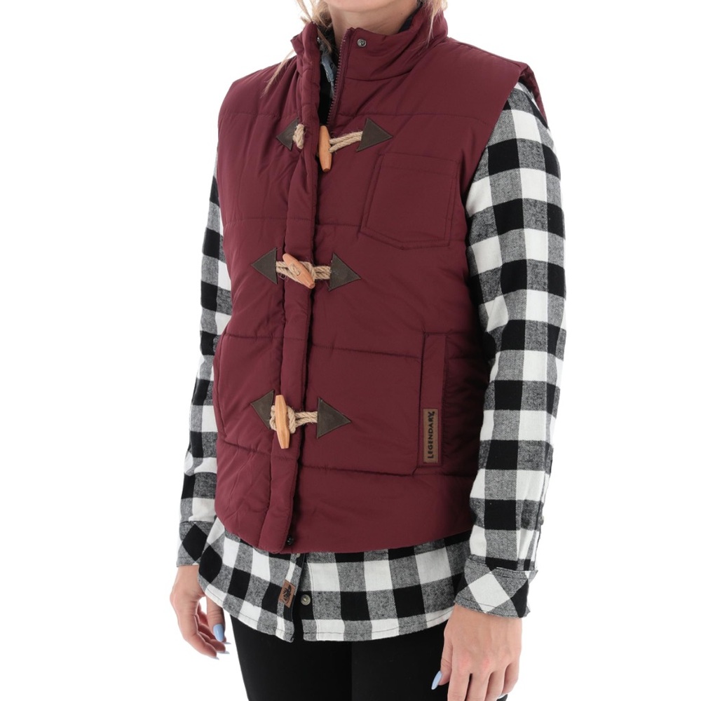 Legendary Whitetails Burgundy Puffer Vest with Toggle Closures Size Large